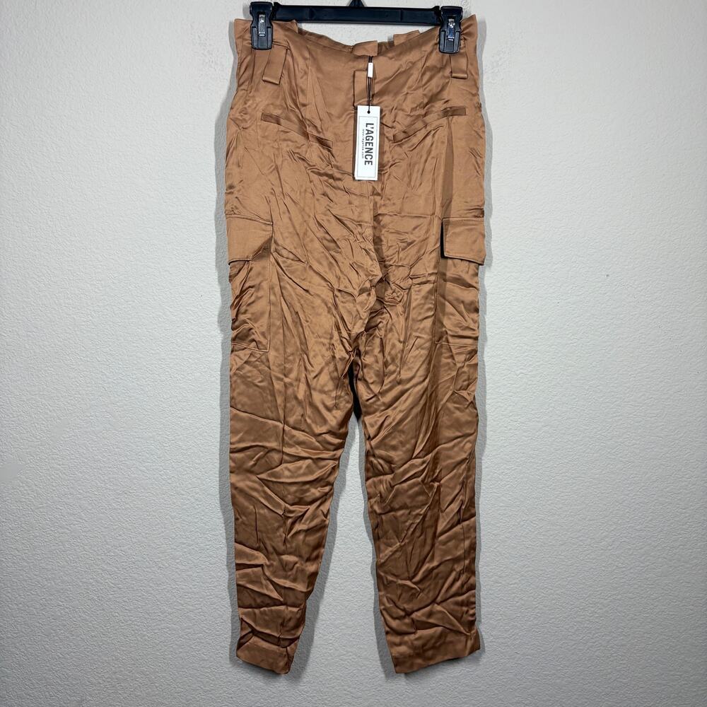 L'agence Womens 2 Paperbag Pants Brown High Waisted Straight Side Pockets - Picture 3 of 9